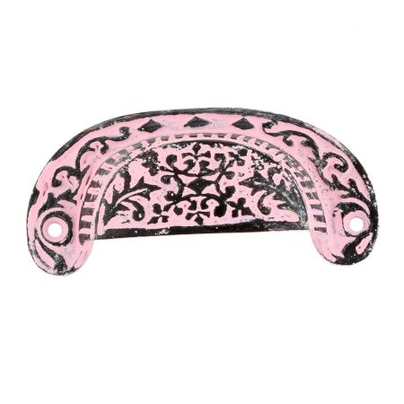 Pink Distressed Floral D Pull Iron Handle